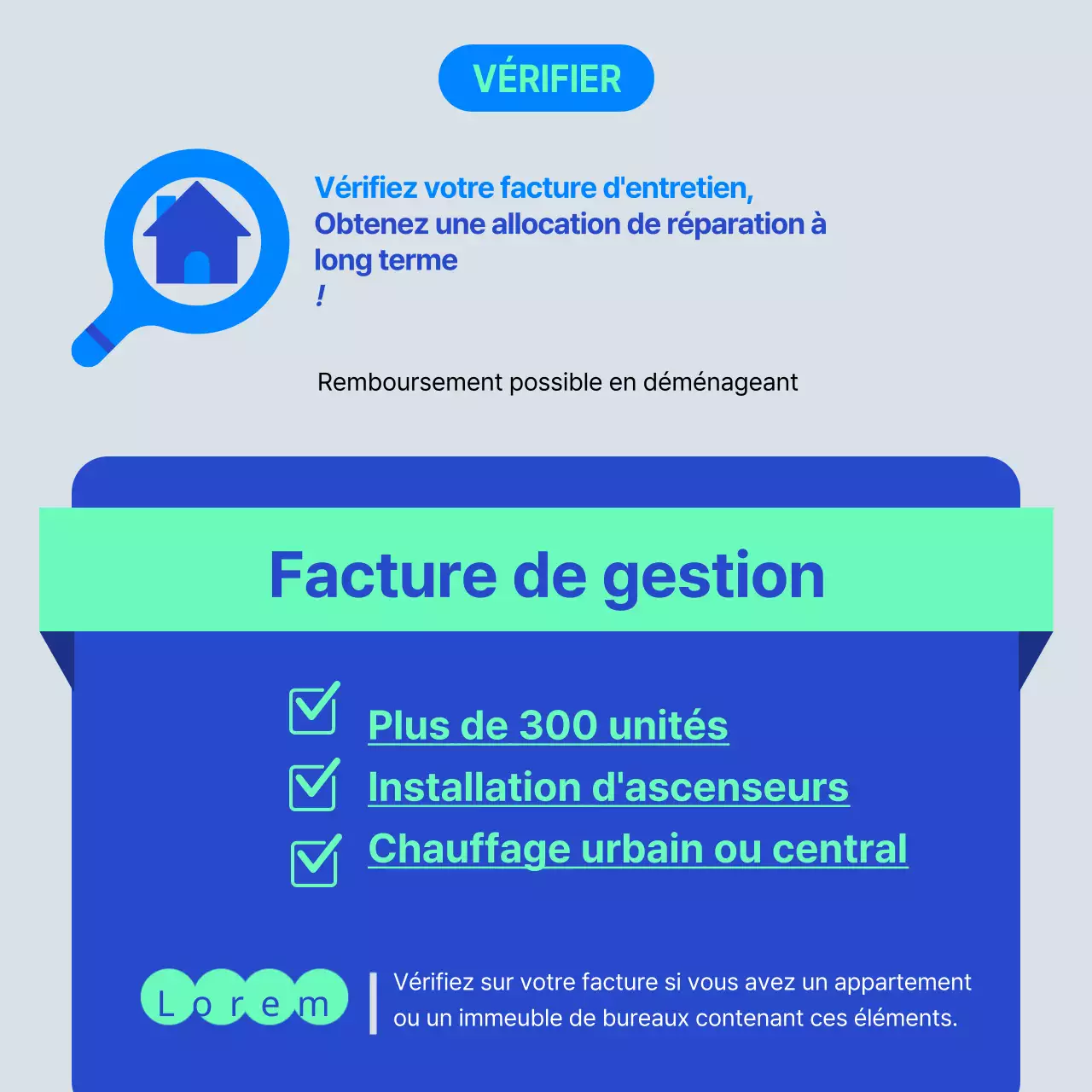 Icône de maison bleue et menthe Provision pour réparations à long terme