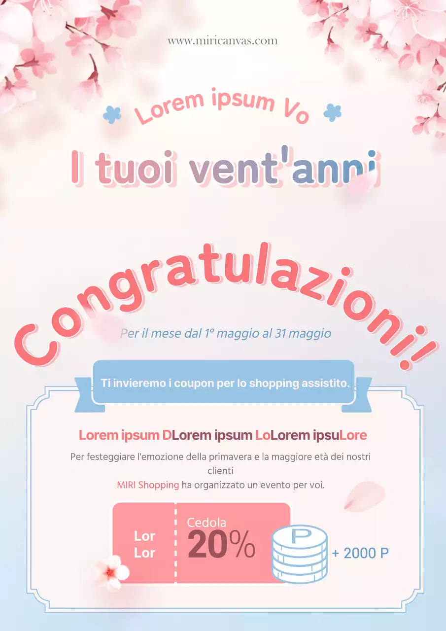 Un simpatico fiore di ciliegio che diventa maggiorenne in rosa e azzurro primavera