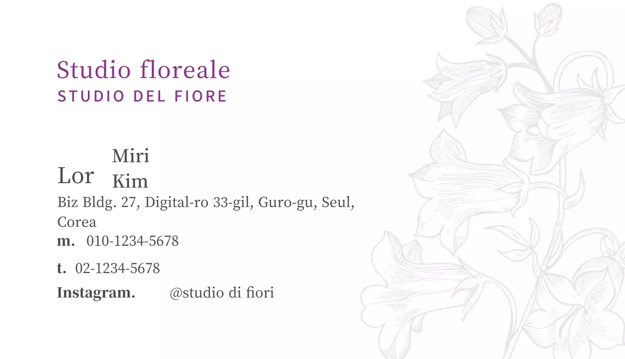 Biglietto da visita dello Studio Fiore Illustrato Viola