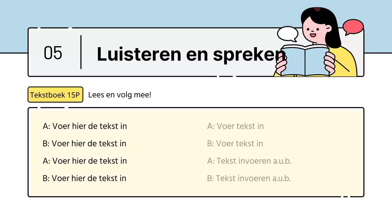 Schattige educatieve karakterstijl in lichtblauw