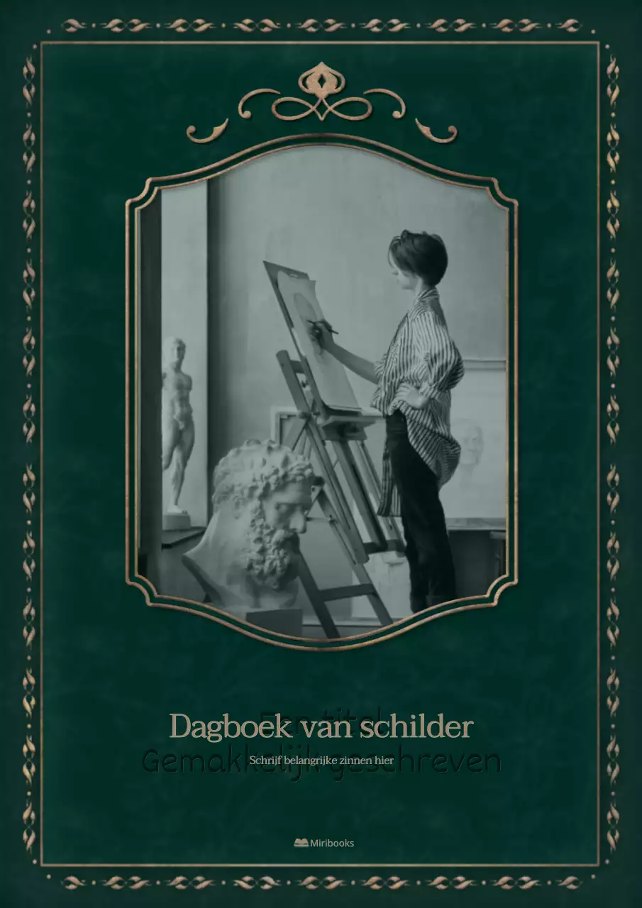 Een boekomslag in een groen, antiek vintage frame