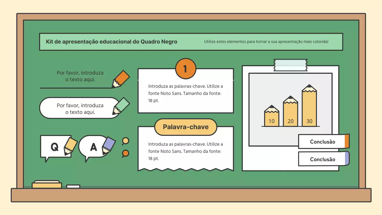 Kit de apresentação colorido com quadro de giz educativo