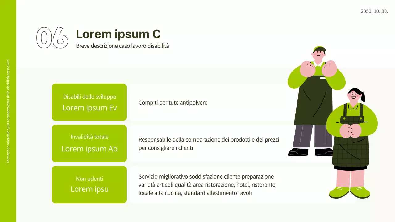Illustrazione in bianco e verde lime per percepire la formazione sulla disabilità PPT sul posto di lavoro