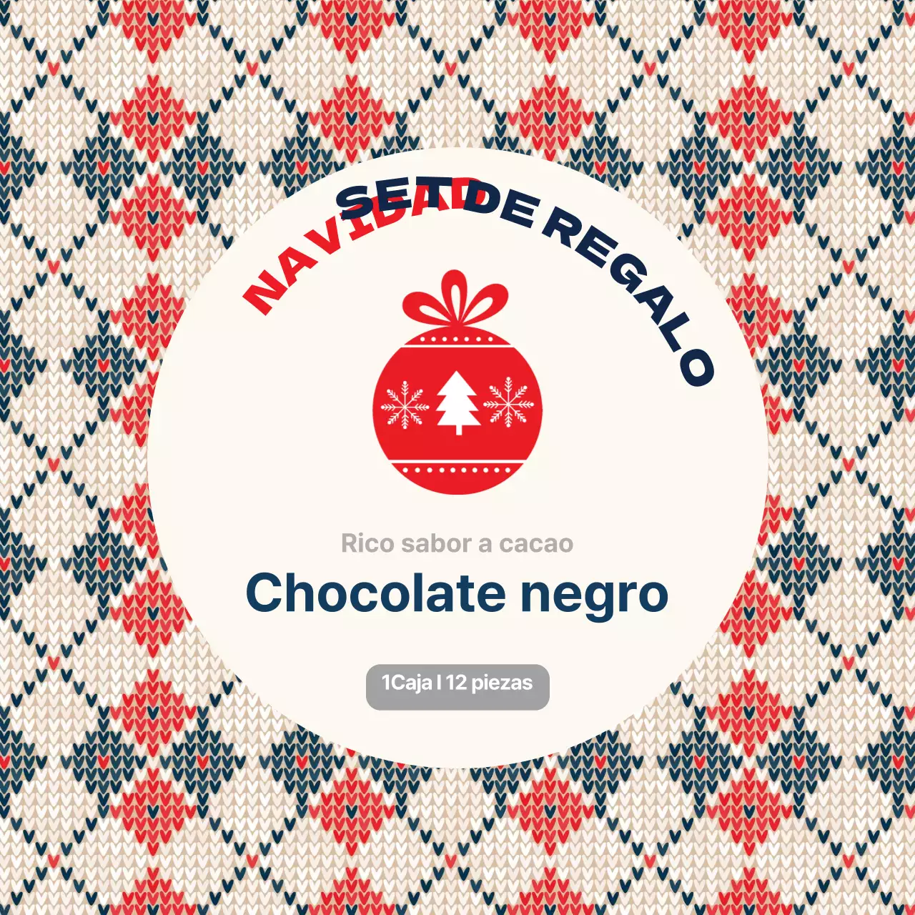 Marfil rojo azul marino de punto patrón de chocolate etiqueta de embalaje de Navidad