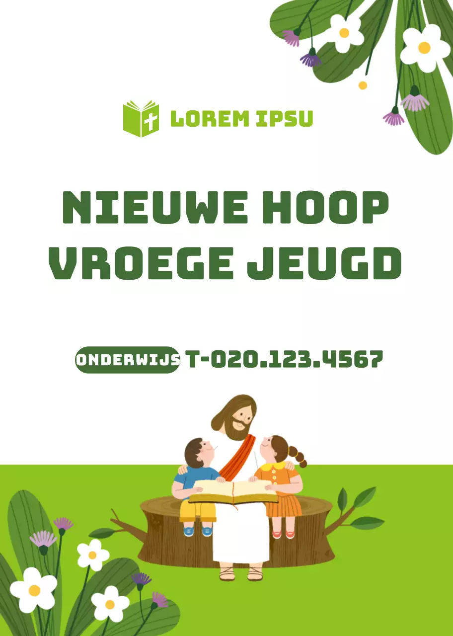 Illustratie Groen Karakter Kerk Kleuterschool Promotie