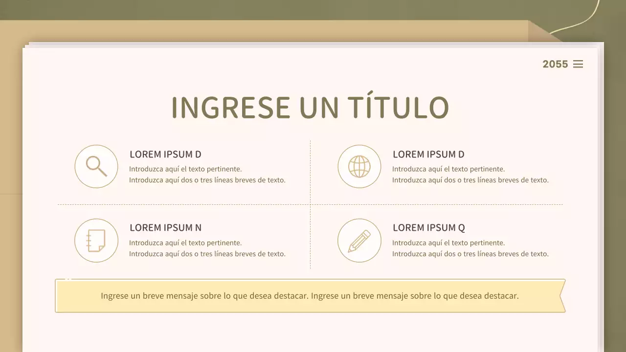 Para presentaciones con un concepto de documento limpio en tonos oliva y beige