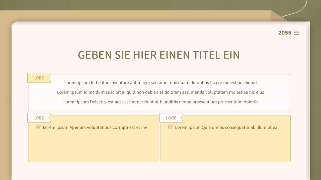 Für Präsentationen mit einem klaren Dokumentenkonzept in Oliv- und Beigetönen