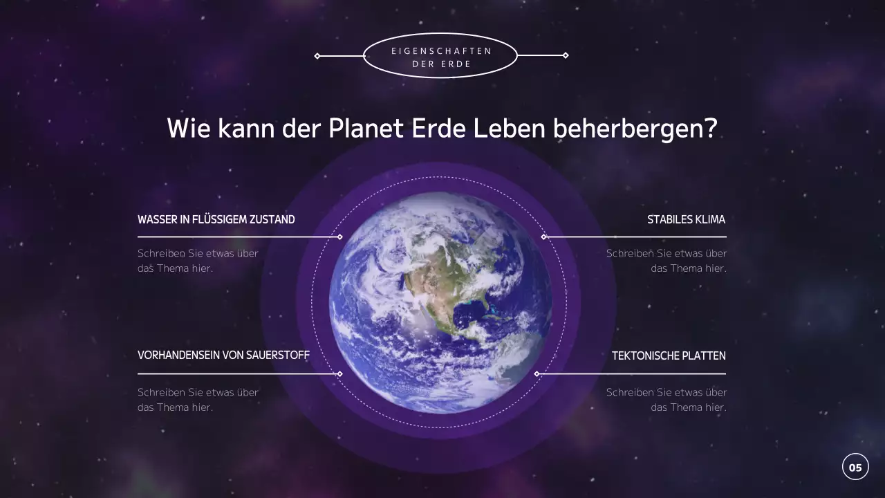 Erkundung des Universums, der Planeten und der Erde in Lila und Schwarz
