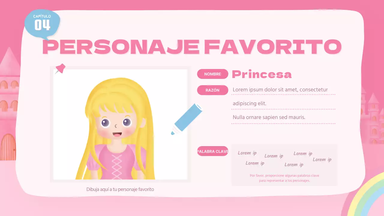 Una linda princesa rosa de cuento de hadas lección de actuación