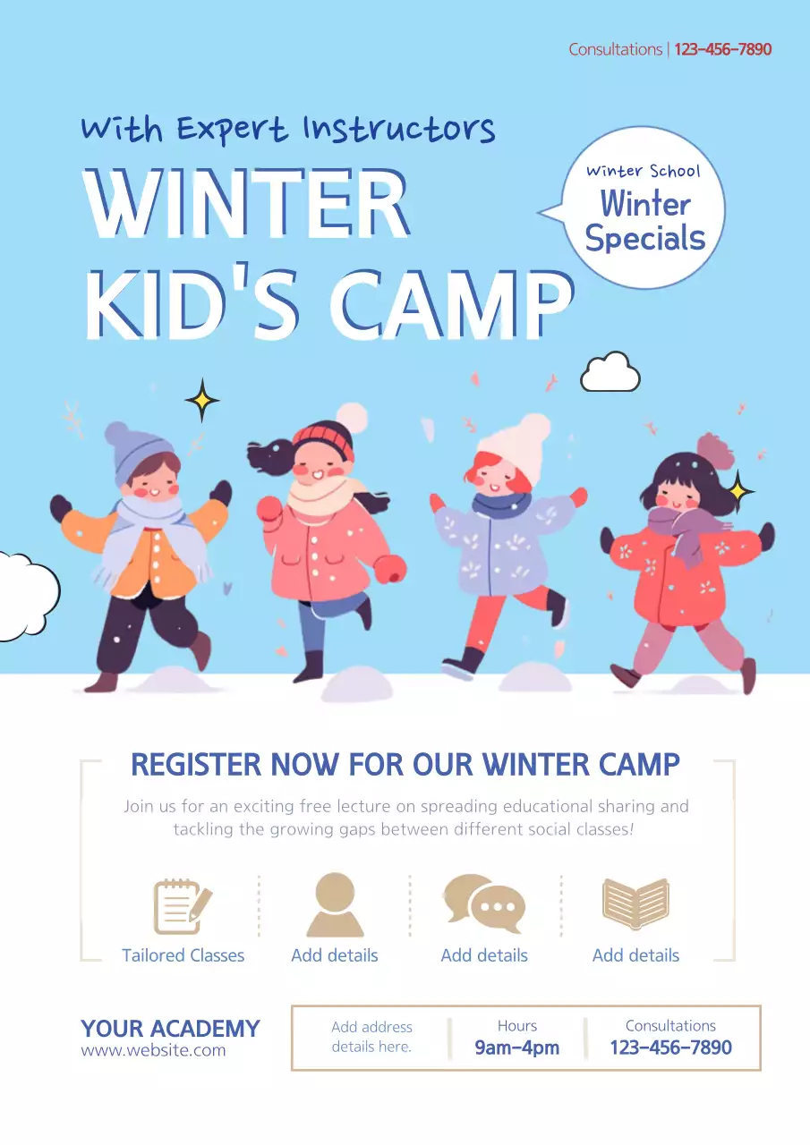 Blue Simple Winter Camp Promotion Poster