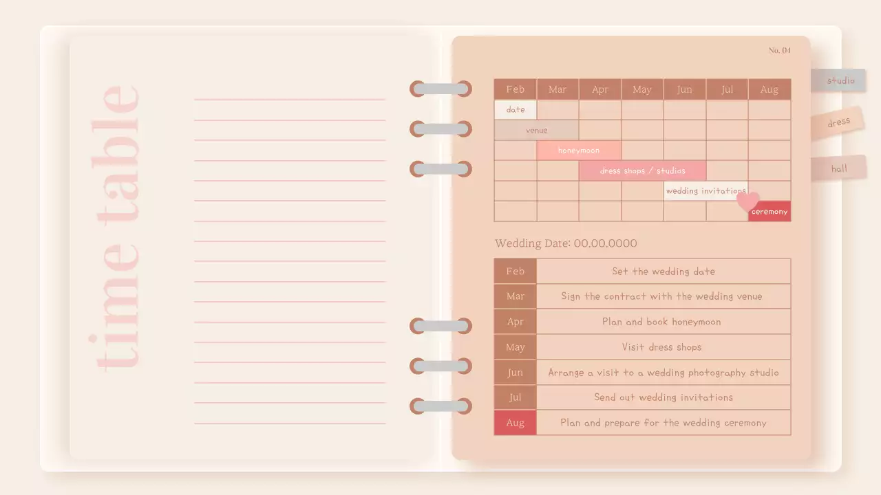 Decorate your wedding planning diary in pink and beige