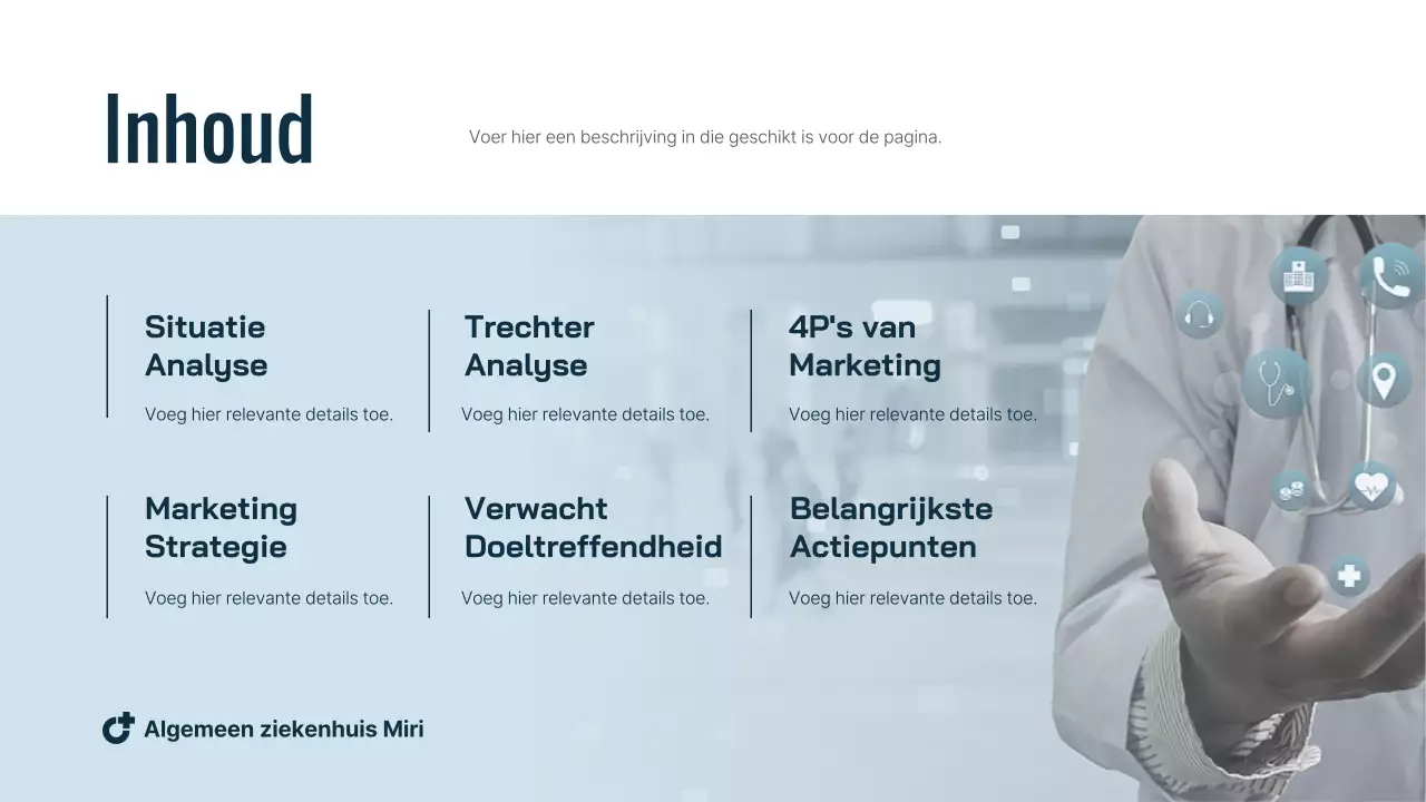 Een eenvoudig blauw ziekenhuis online marketing draaiboek