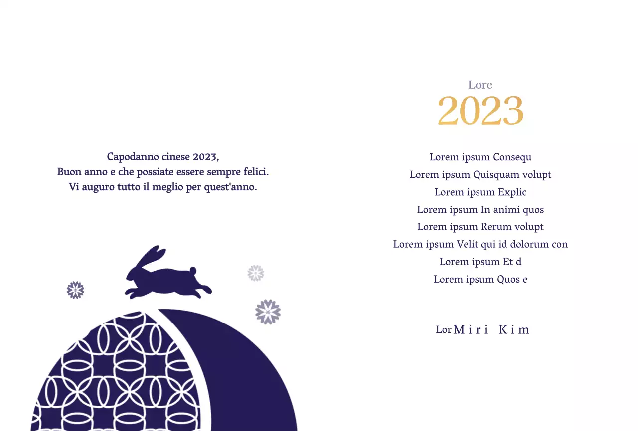 Biglietto d'auguri per il nuovo anno in blu navy e oro