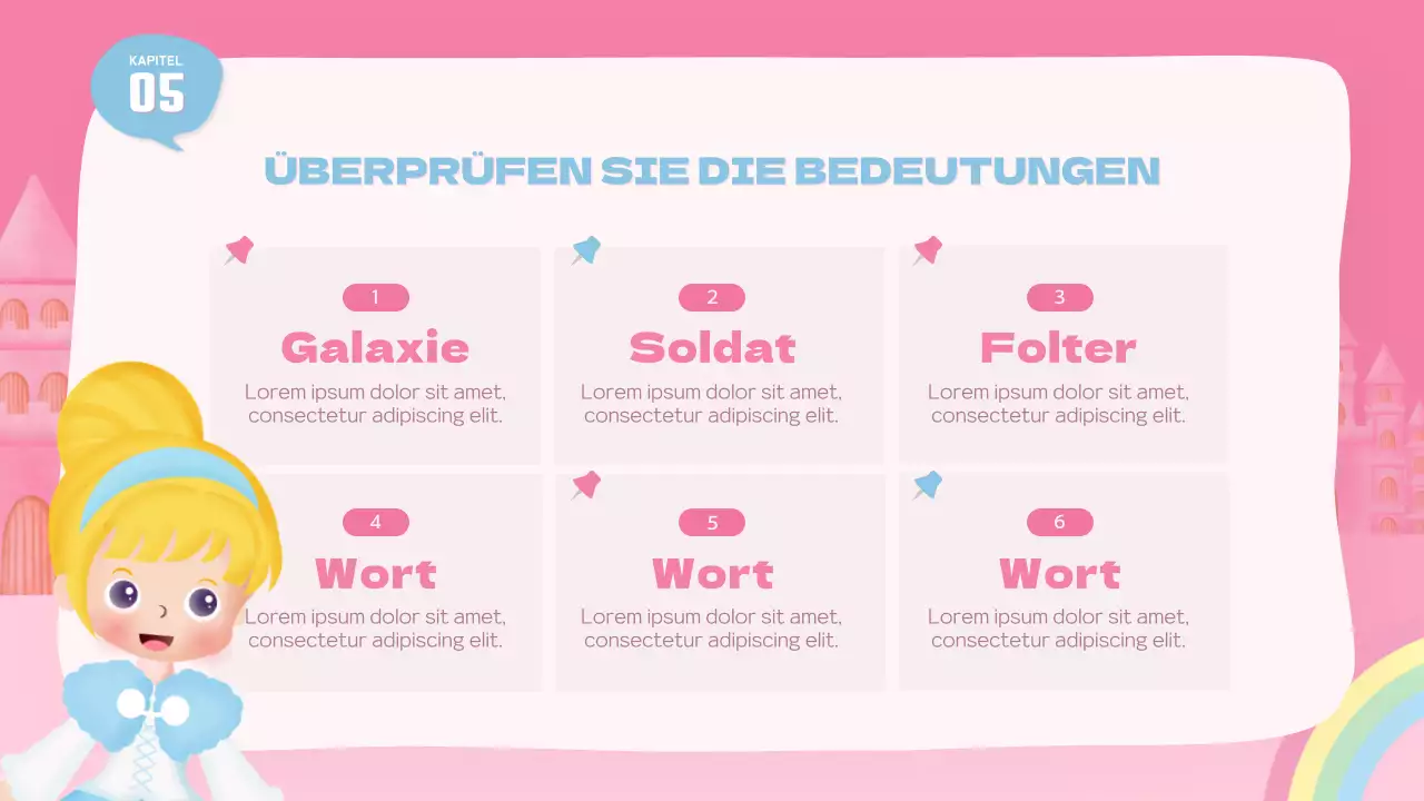 Eine niedliche rosa Prinzessin, ein Märchen, Schauspielunterricht