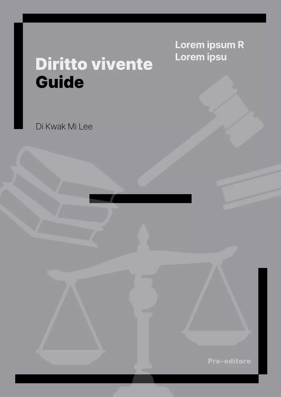 Guida al diritto vivente con icone di legge grigie e linee in grassetto