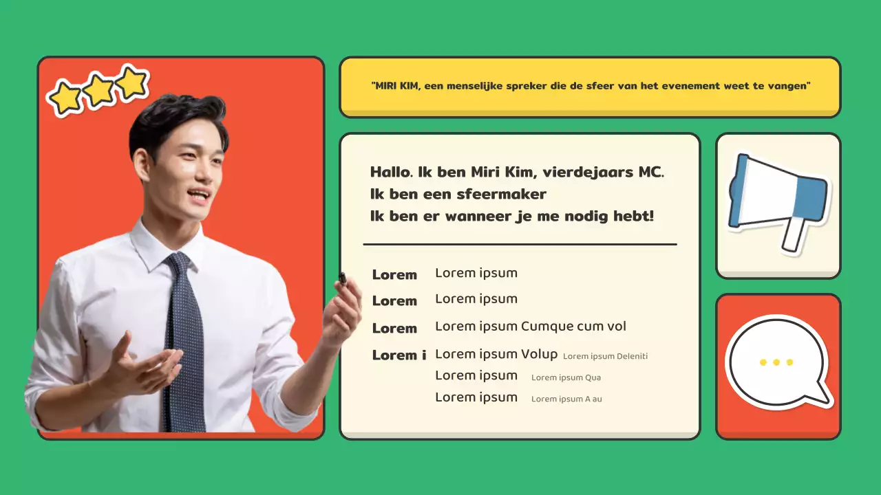 Een portfolio voor emcees in de performance-industrie met een schattig rood en groen stickerconcept