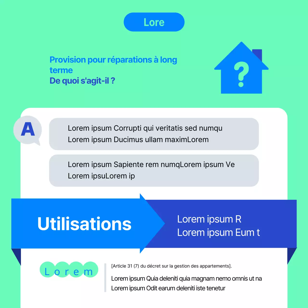 Icône de maison bleue et menthe Provision pour réparations à long terme