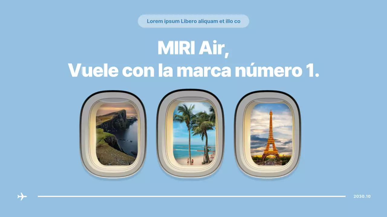 Ventanas de avión en azul concepto publicidad aerolínea brief