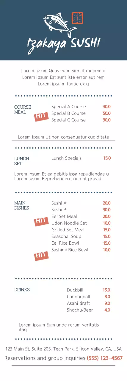 Banner de menu de sushi tradicional azul