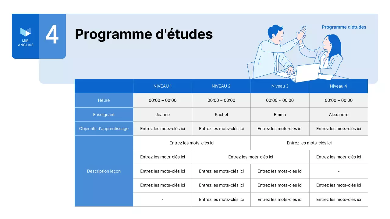 Un simple prospectus bleu et blanc pour une école de langue anglaise