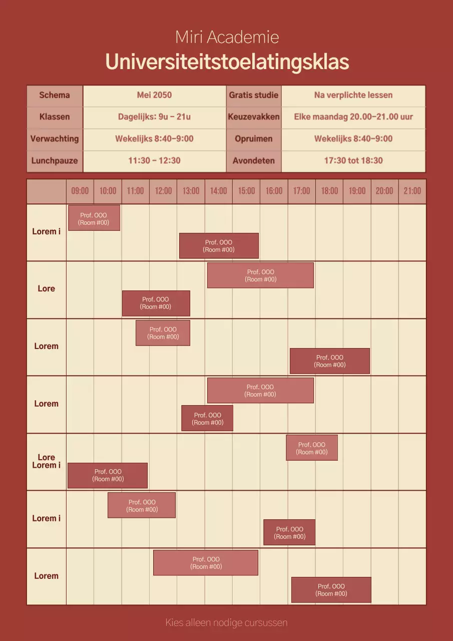Normaal cursusrooster van Brown