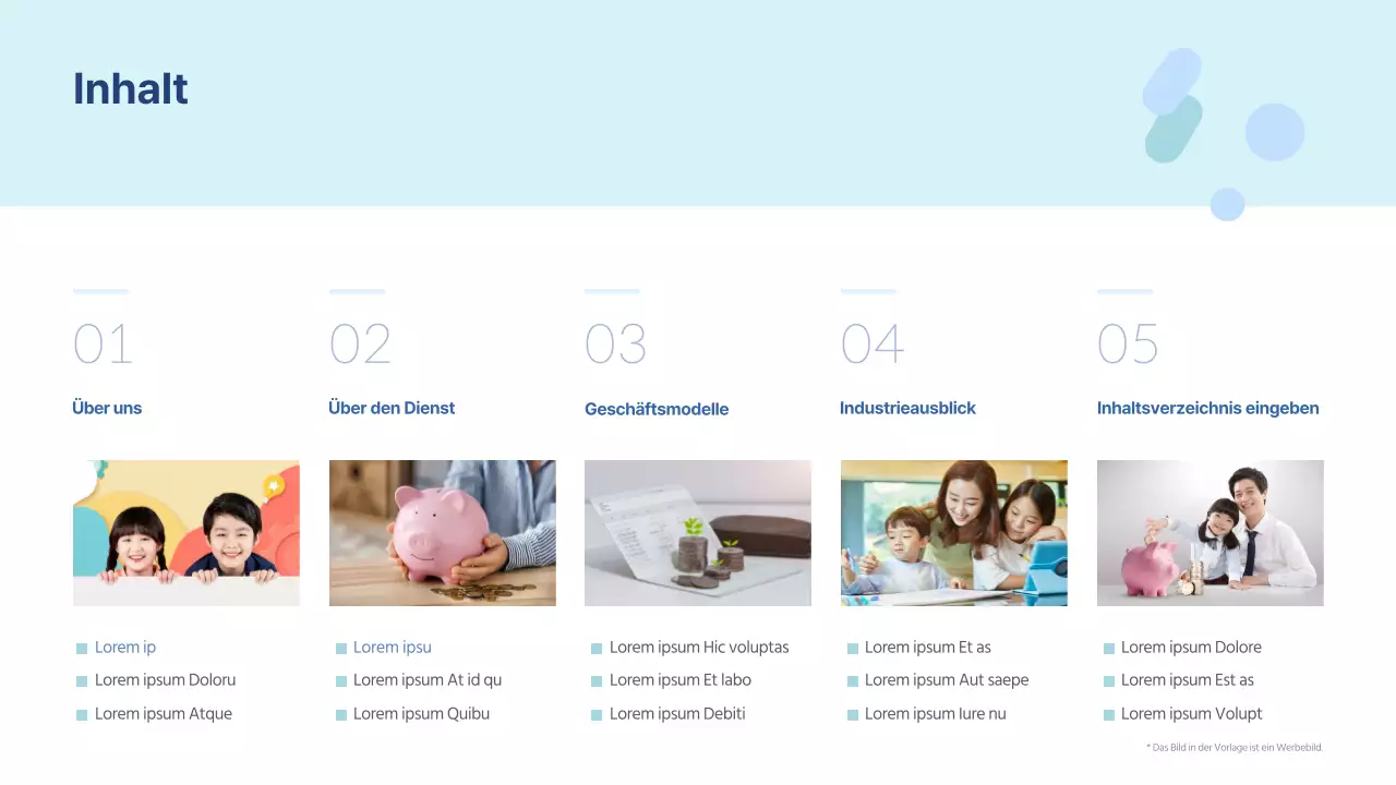 Investitionsvorschlag für Finanzapplikationen mit blauer Färbung