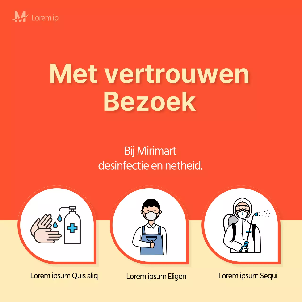 Nette banner met oranje achtergrond over corona veiligheid en preventie