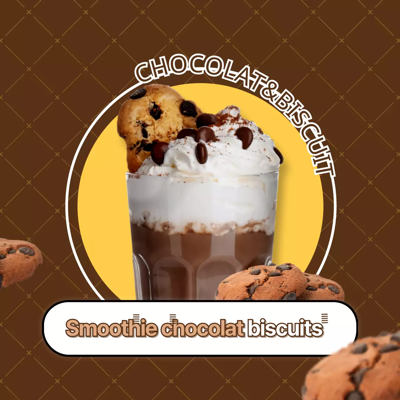 Boisson fouettée aux biscuits au chocolat sur fond brun