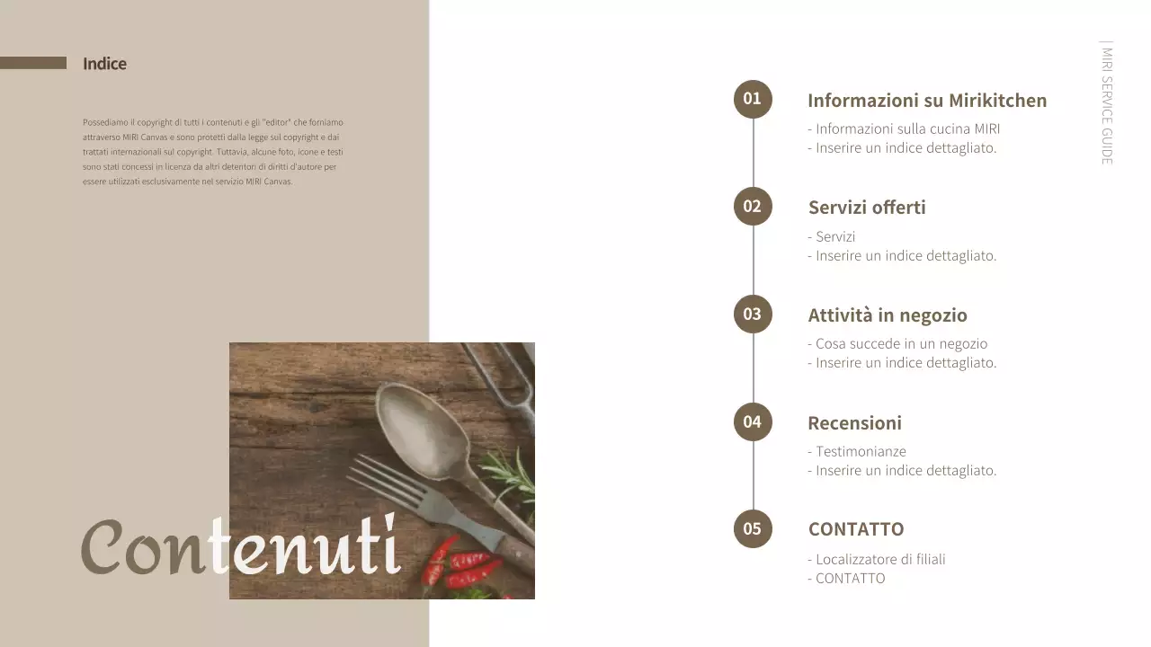 Guida al servizio di cucina condivisa ordinata in toni marroni Presentazione PPT