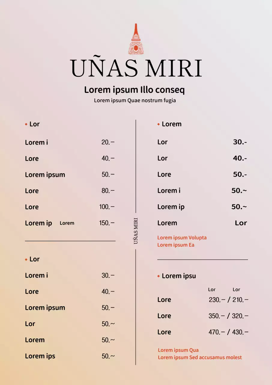 Un tablero de menú de salón de manicura con clase