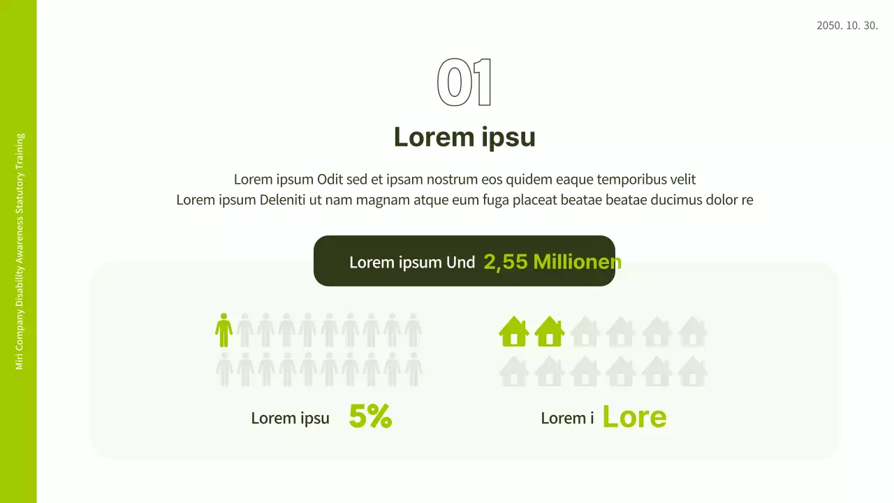 Weiße und lindgrüne Illustration, die das Gefühl vermittelt, dass das PPT am Arbeitsplatz für Behinderungen sensibilisiert.