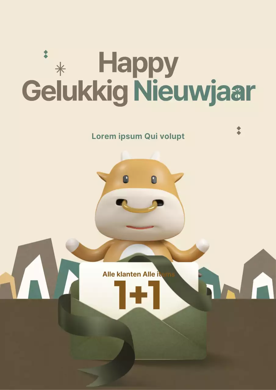 Nieuwjaarsevenement met illustraties van gele en bruine letters