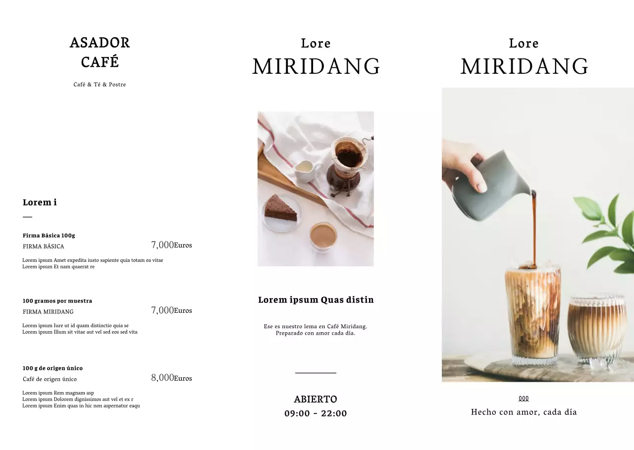 Cartel de menú de cafetería con un diseño limpio y fotográfico