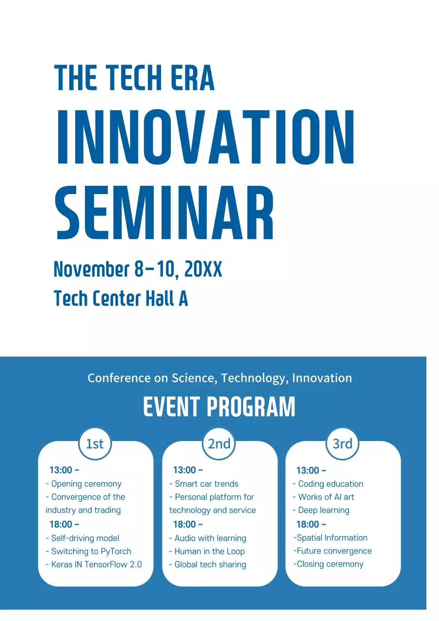 Blue Modern Innovation Seminar Event Poster