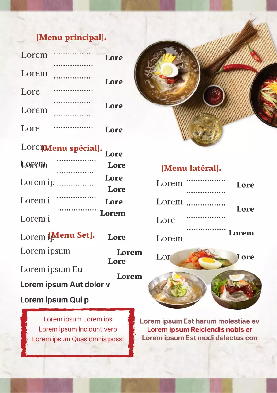 Tableau des menus d'un restaurant Yakitori avec des photos d'aliments en gris et rouge