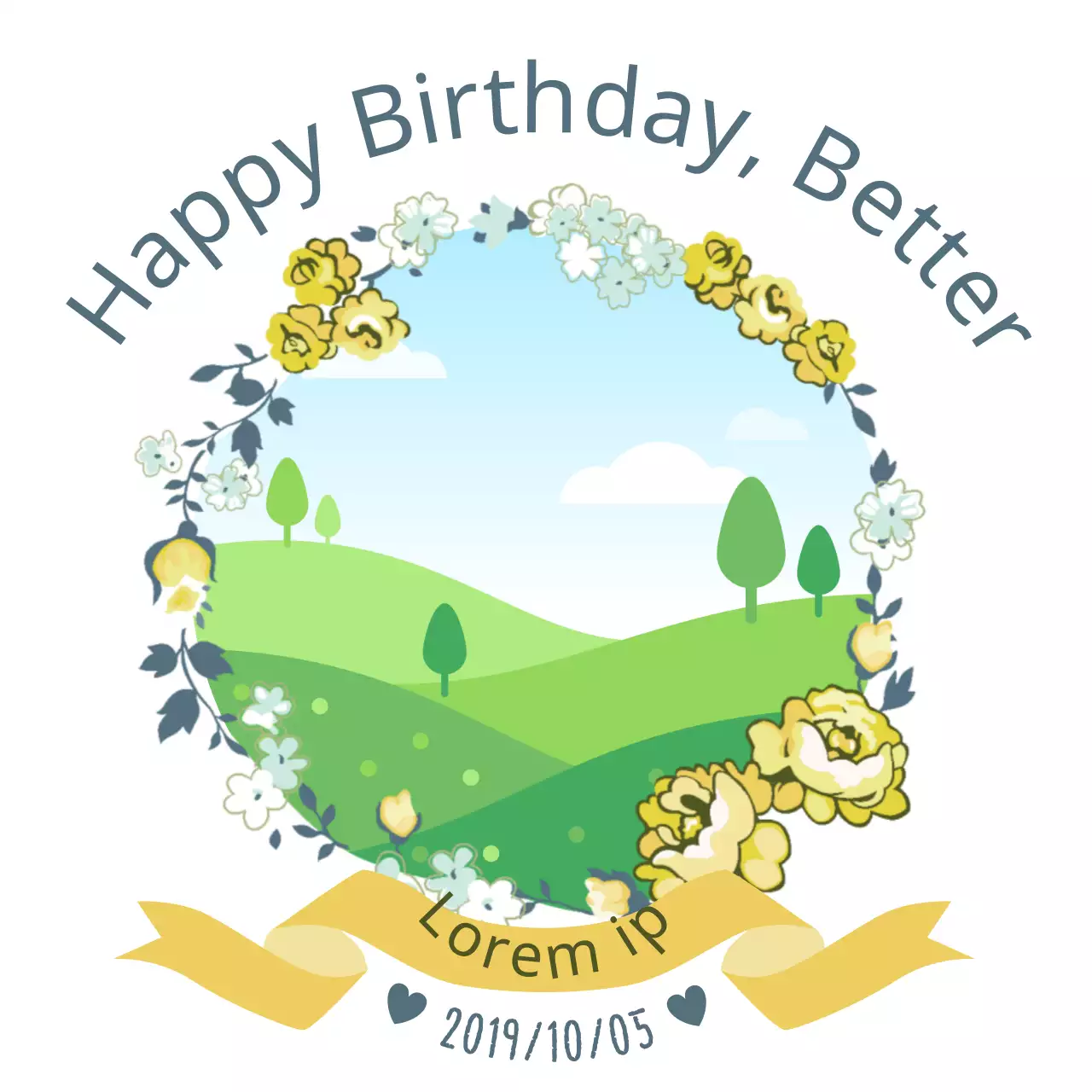 Yellow Floral Birthday Card Banner