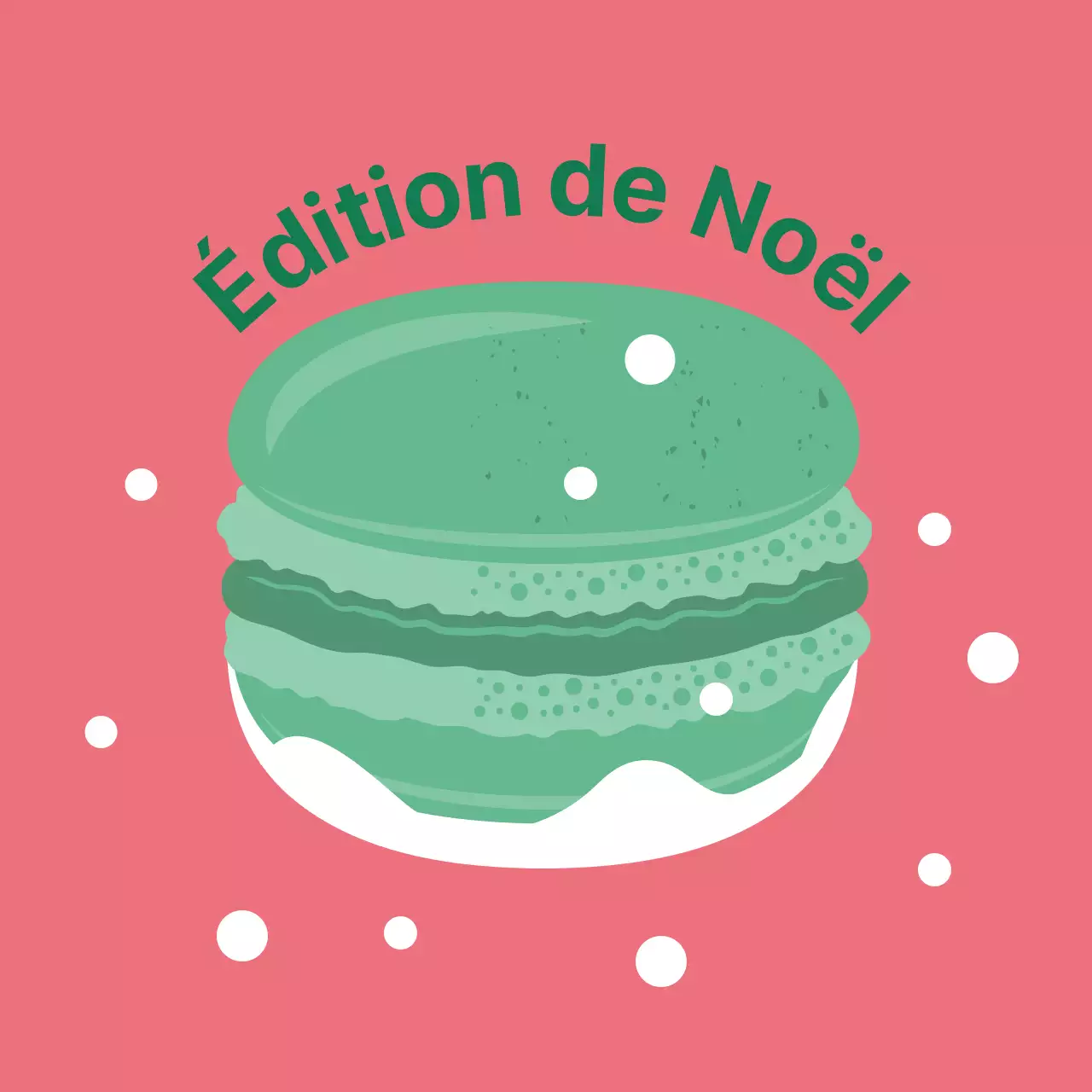 Étiquette de macaron de café dessert rose vert illustration mignonne de Noël