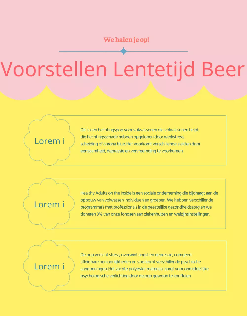 Een financieringspitch voor een roze en lichtblauwe knuffelpop