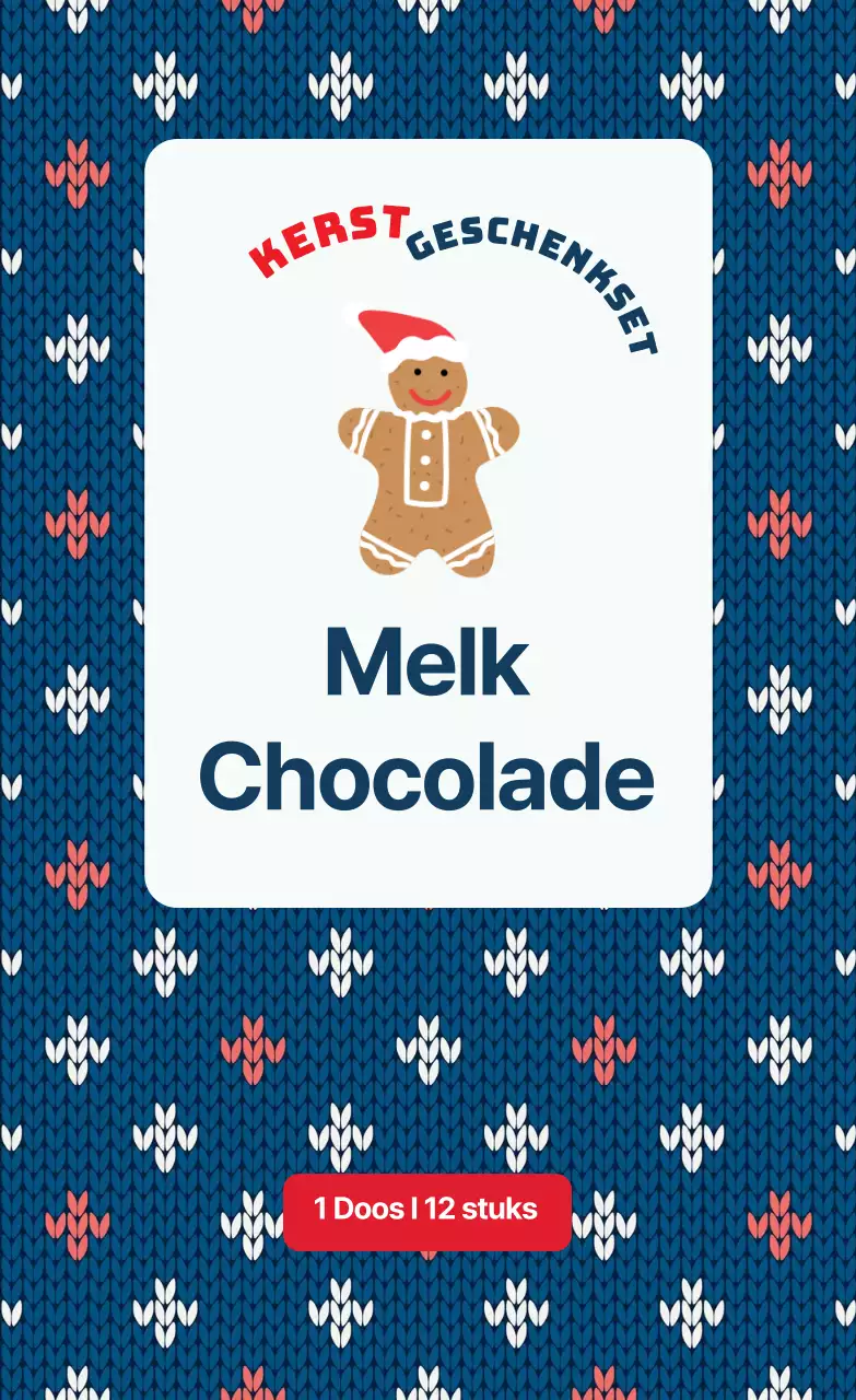 Blauw en rood gebreid etiket voor kerstchocoladeverpakking