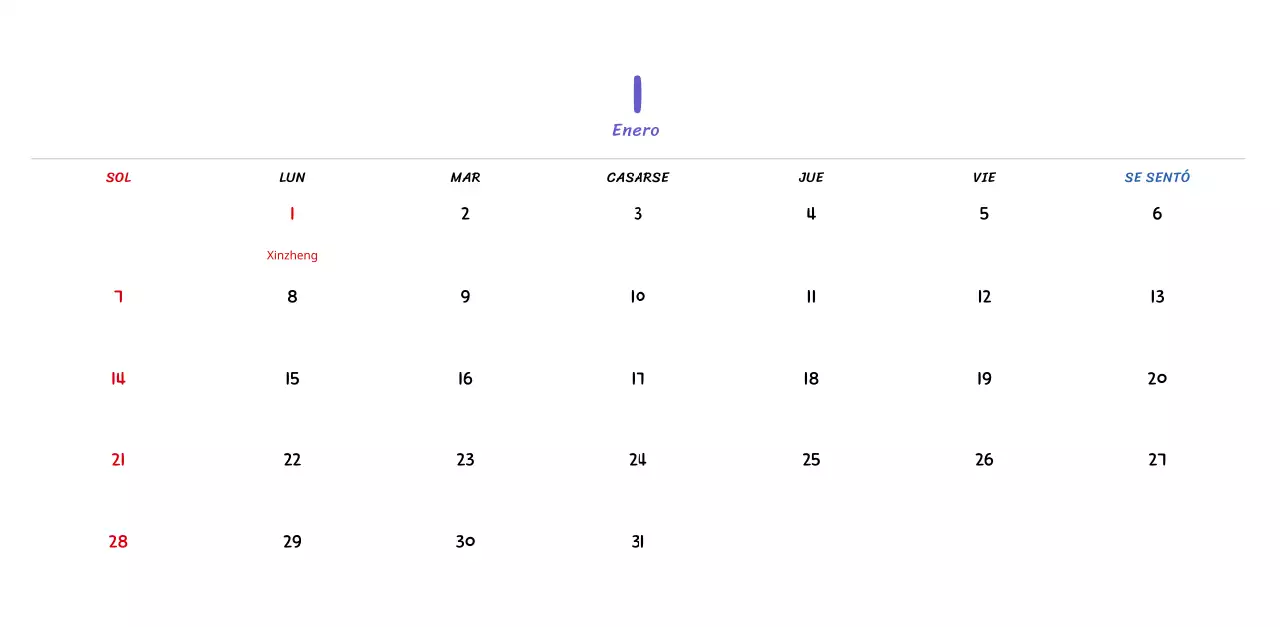 Calendario de Año Nuevo con simpáticas ilustraciones lineales