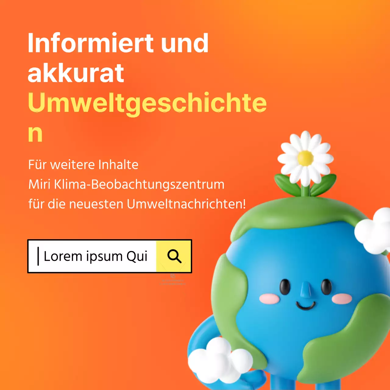 Geschichte zum Klimawandel mit orangefarbenem und gelbem Hintergrund und 3D-Illustrationen