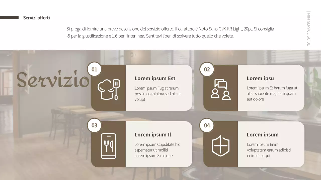 Guida al servizio di cucina condivisa ordinata in toni marroni Presentazione PPT