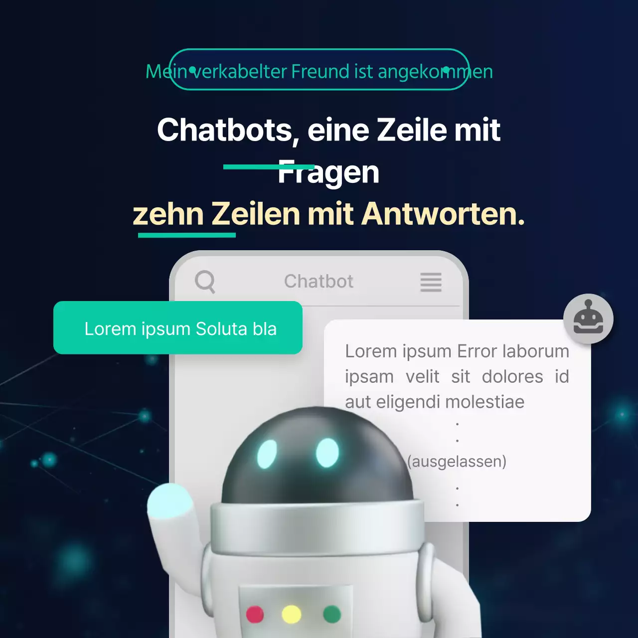 Chatbot-Materialien für eine marineblaue Roboterfigur