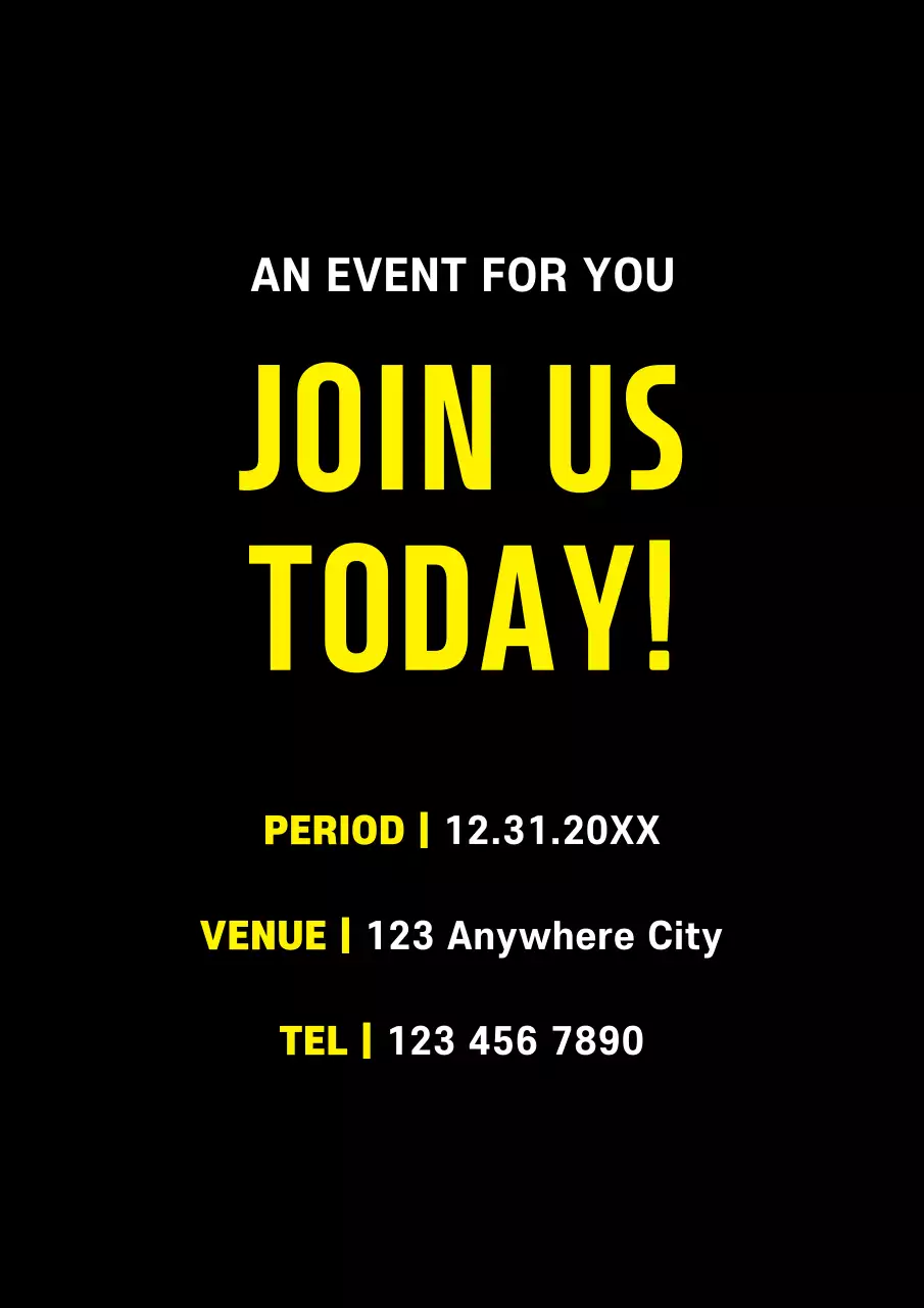 Promote a simple black and yellow event calendar
