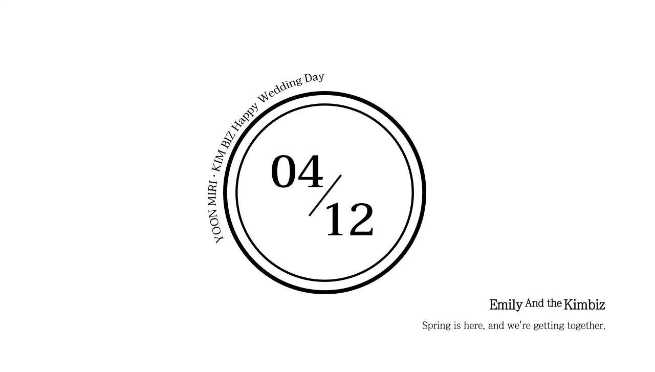 Warm spring wedding invitation postcard envelope with black text and circular illustration