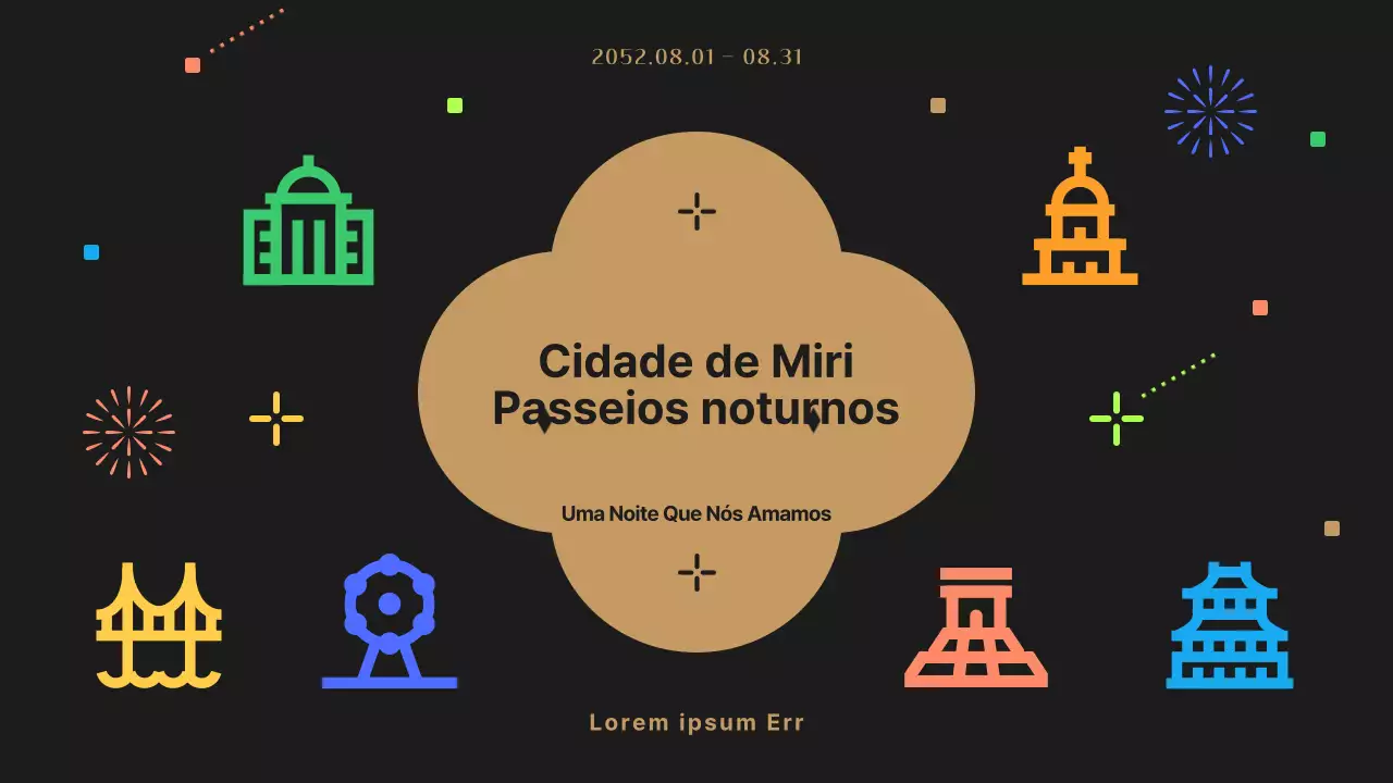 Um bonito guia turístico noturno preto e colorido