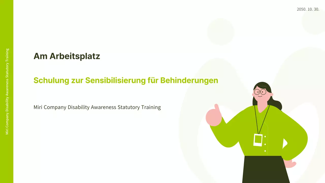 Weiße und lindgrüne Illustration, die das Gefühl vermittelt, dass das PPT am Arbeitsplatz für Behinderungen sensibilisiert.