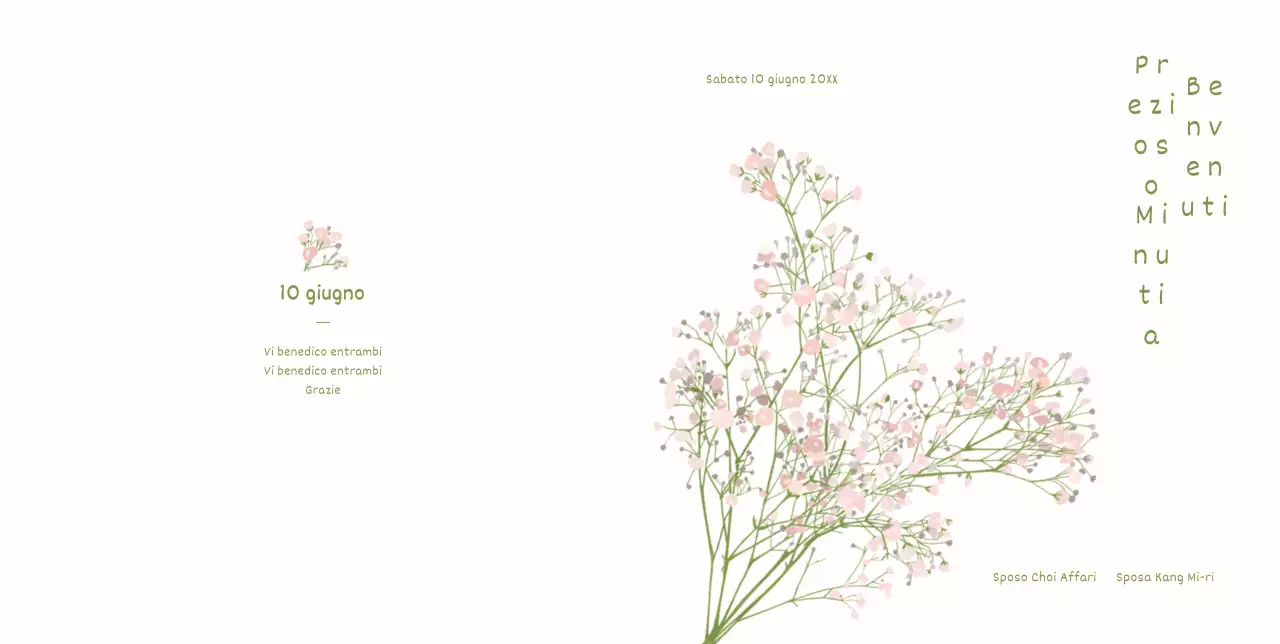 Invito di nozze educato e sentimentale con illustrazione di gypsophila rosa