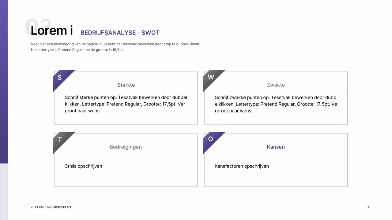 Presentatiepakket ondernemingsplan met paars verloop indexconcept