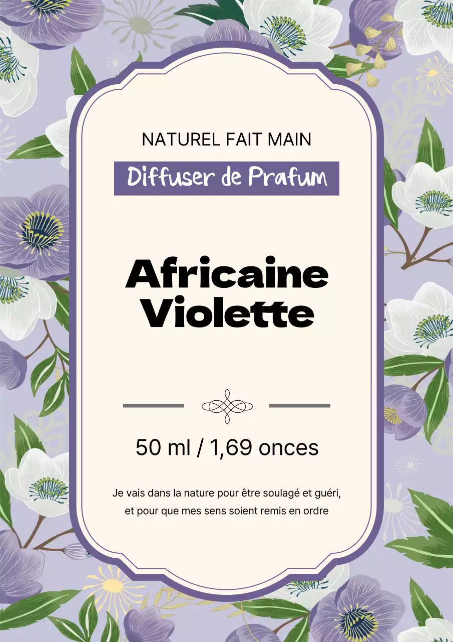 Affiche de conception d'étiquette de parfum vintage en violet